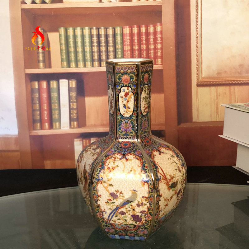 Mesa of jingdezhen ceramics vase archaize the six - party six edge tree flower on enamel European sitting room