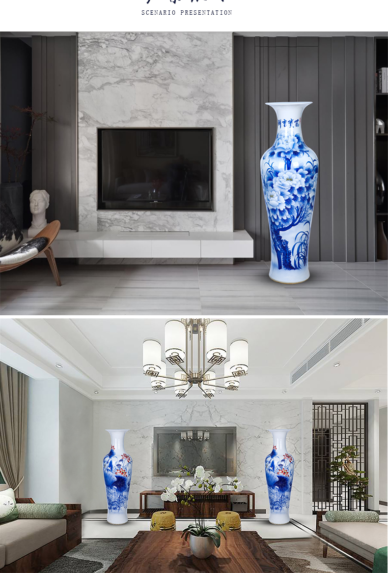 Jingdezhen ceramics of large hand blue and white porcelain vase peony lotus sitting room adornment is placed a new move
