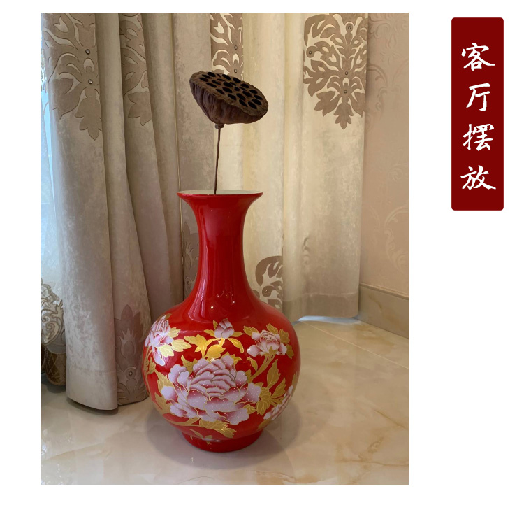 Jingdezhen ceramics vase furnishing articles Chinese red flower arrangement, the sitting room of Chinese style household adornment handicraft decoration