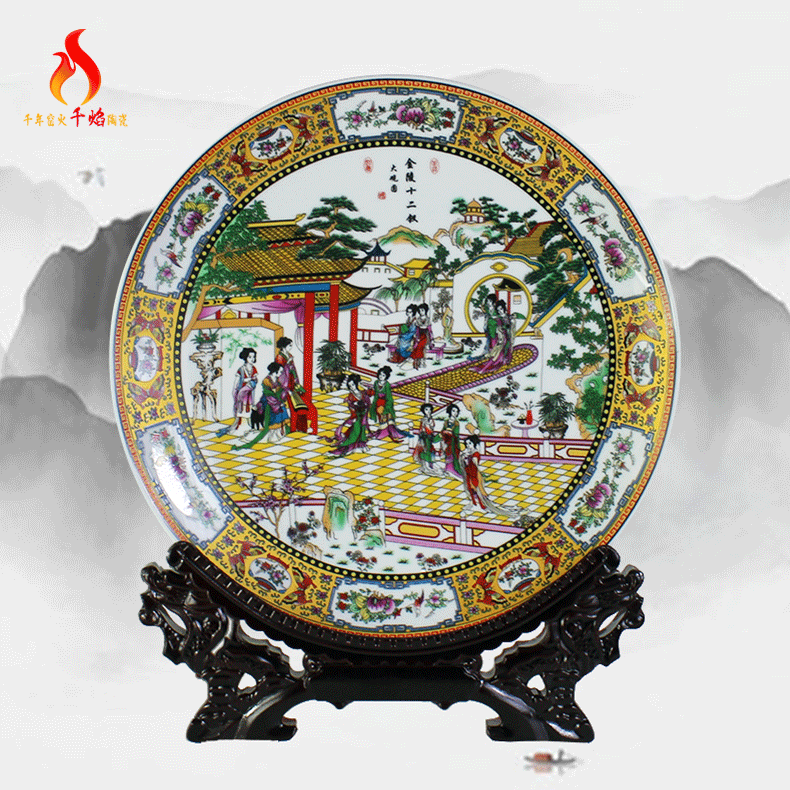 Jingdezhen ceramics ceramic plate hanging dish of modern Chinese style furnishing articles sitting room ark, rich ancient frame twelve gold hair pin