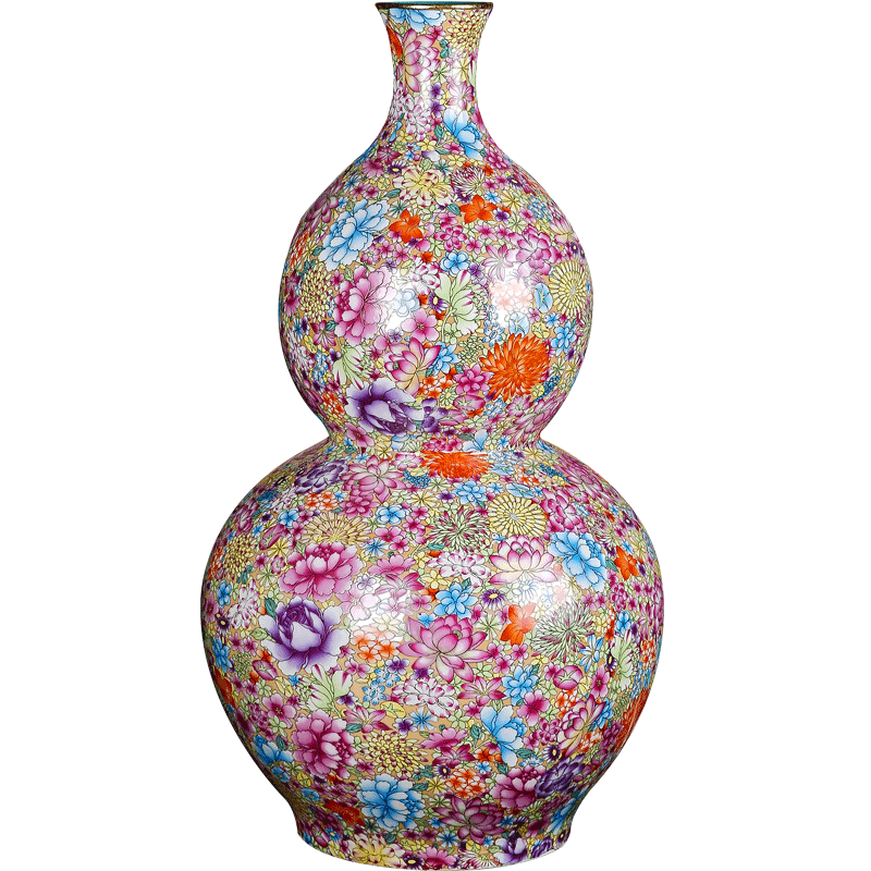 Jingdezhen ceramic antique qianlong pastel flower vases, Chinese style living room decorations rich ancient frame furnishing articles gourd bottle