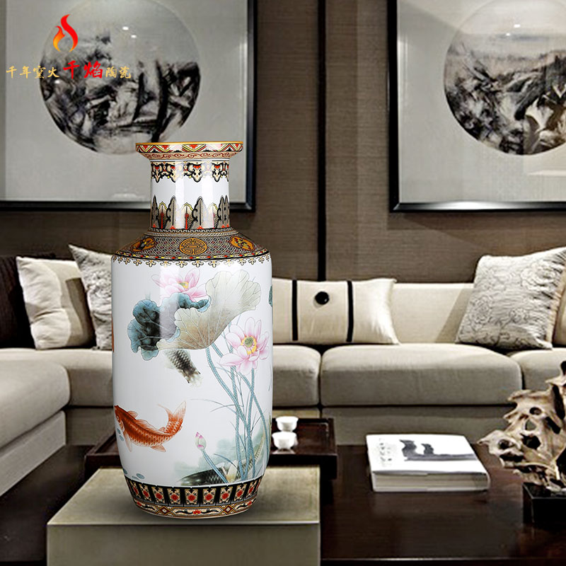Jingdezhen ceramic vases, flower arrangement of Chinese style living room TV ark, furnishing articles year after year have fish firecrackers bottle home decoration