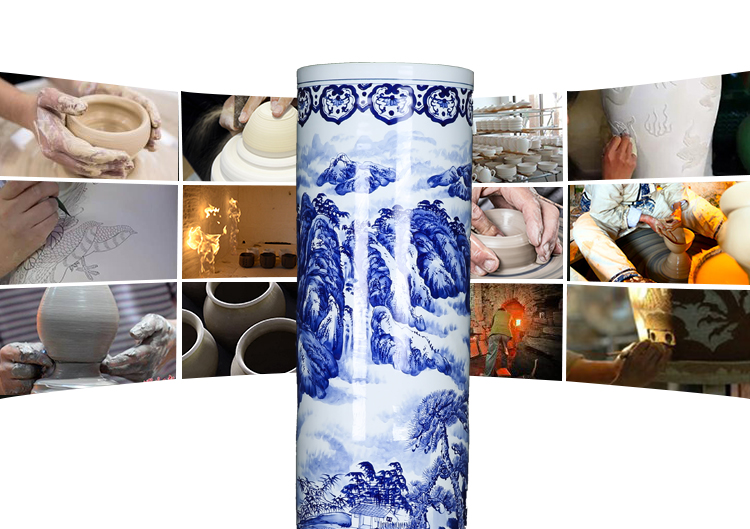 Blue and white porcelain of jingdezhen ceramics landscape hand - made splendid landscape of large quiver hotel big vase furnishing articles