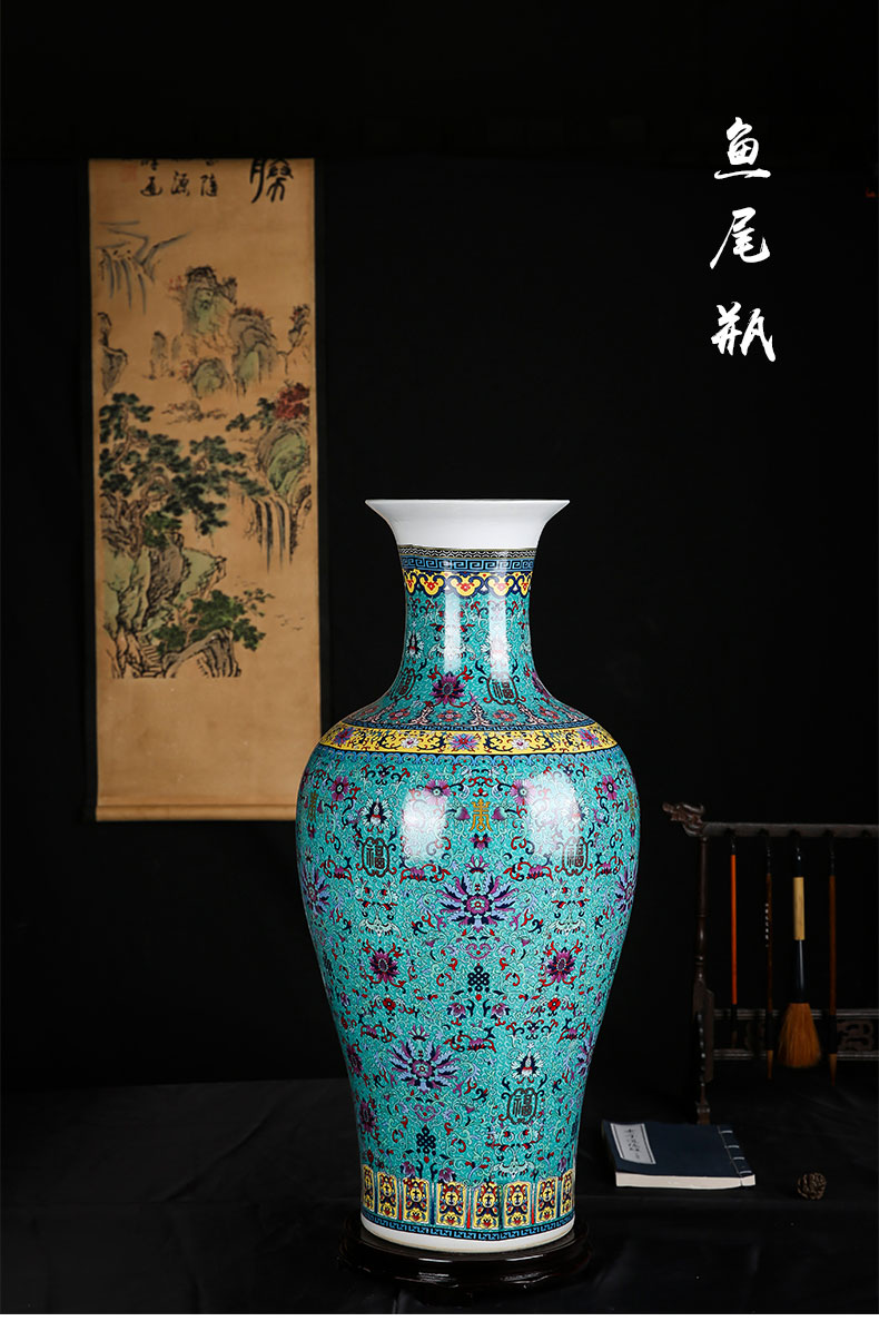 Jingdezhen ceramic colored enamel big vase household living room TV ark, fu lu shou furnishing articles gifts arranging flowers