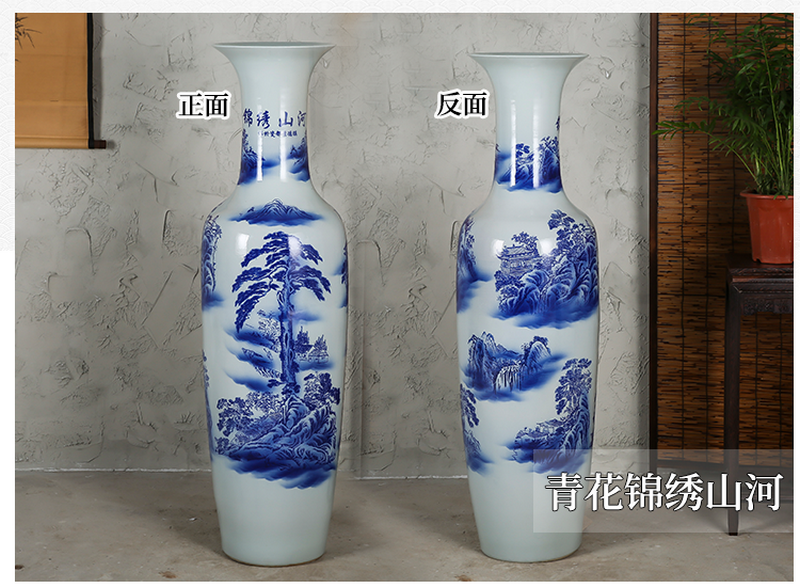 Jingdezhen ceramics of large blue and white porcelain vase hotel opening modern Chinese flower arrangement sitting room adornment is placed