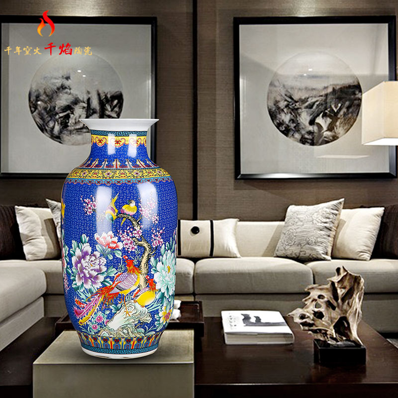 Jingdezhen porcelain enamel see colour blue bird mattress in the sitting room of large vase flower adornment handicraft furnishing articles