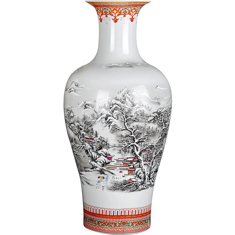 Jingdezhen ceramics large vases, flower arranging Chinese style living room home furnishing articles and TV ark, snow figure fishtail bottles