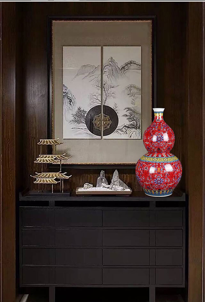 Jingdezhen ceramics, vases, flower is red bottom landing was 1 bottle traditional Chinese sitting room adornment is placed more money