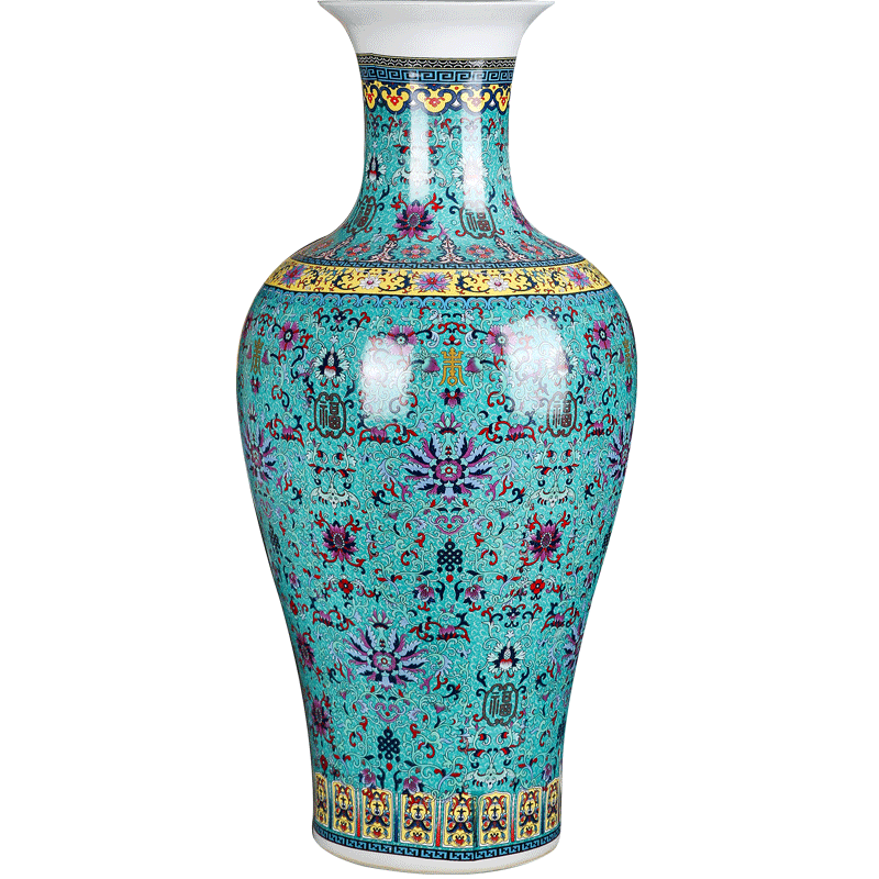 Jingdezhen ceramic colored enamel big vase household living room TV ark, fu lu shou furnishing articles gifts arranging flowers