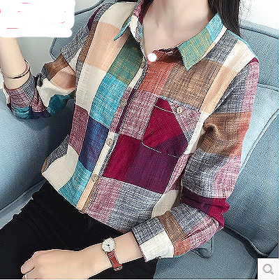 Mùa xuân và mùa thu mới của phụ nữ áo sơ mi vải lanh đáy quần dài tay mùa hè nữ mỏng và áo sơ mi kẻ sọc bên ngoài áo sơ mi - Áo sơ mi dài tay sơ mi nữ tay dài cột nơ
