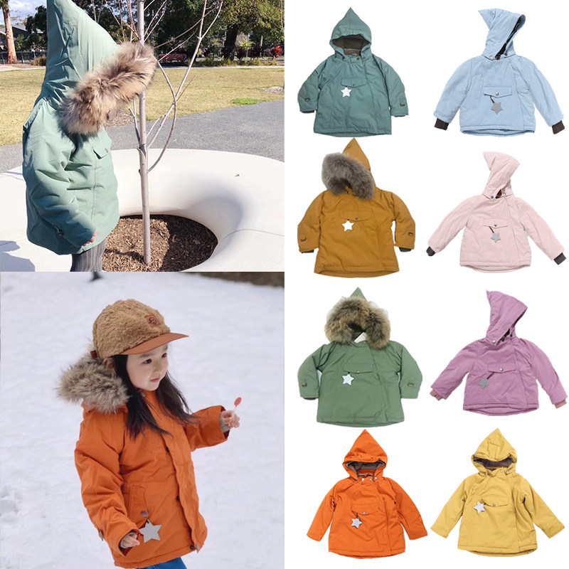 20 winter new MAT children's cotton coat cute elf hood fur collar waterproof windproof jacket plus velvet warm jacket
