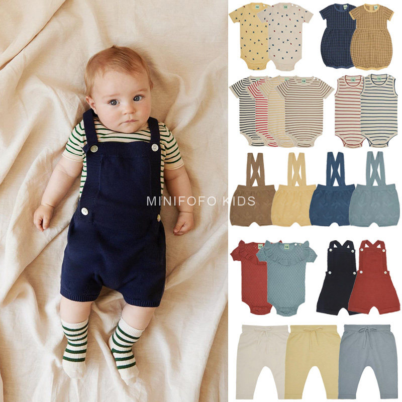 Spring and summer new Danish baby baby knitted short-sleeved romper bag fart clothes hug baby bag pants suit thin, soft and not tied