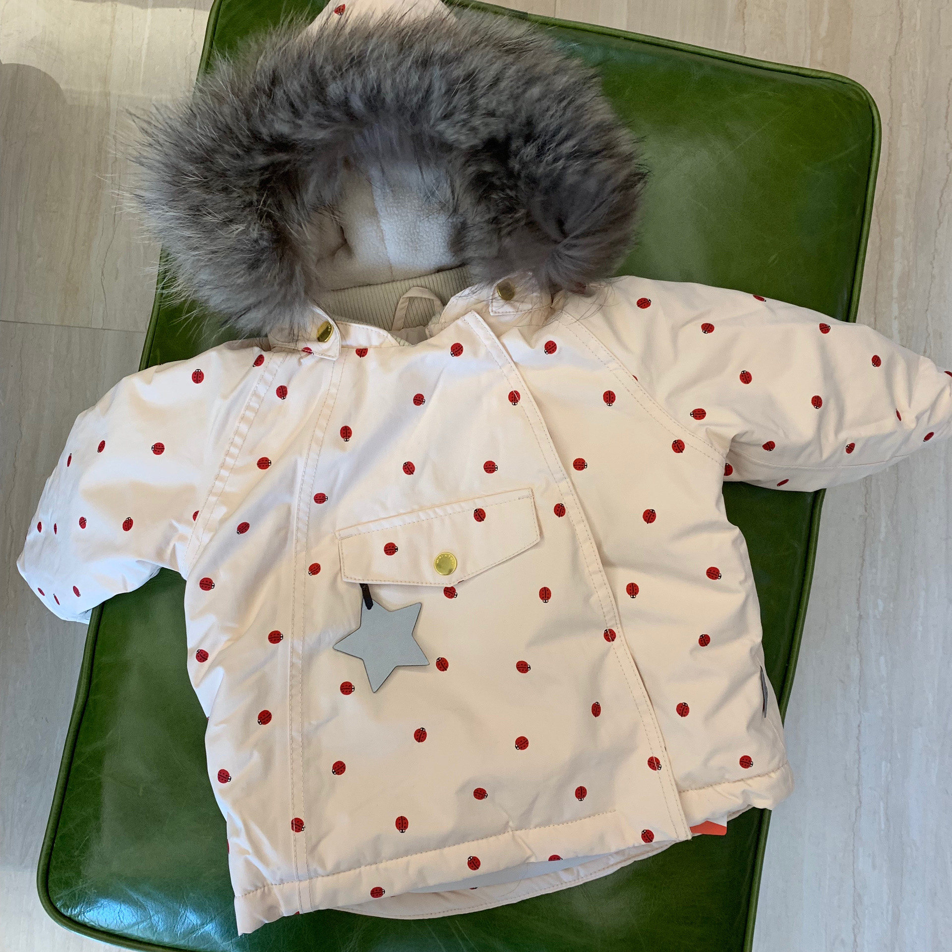 Out-printed ladybug custom children cute elf hat waterproof and warm down jacket plus velvet coat