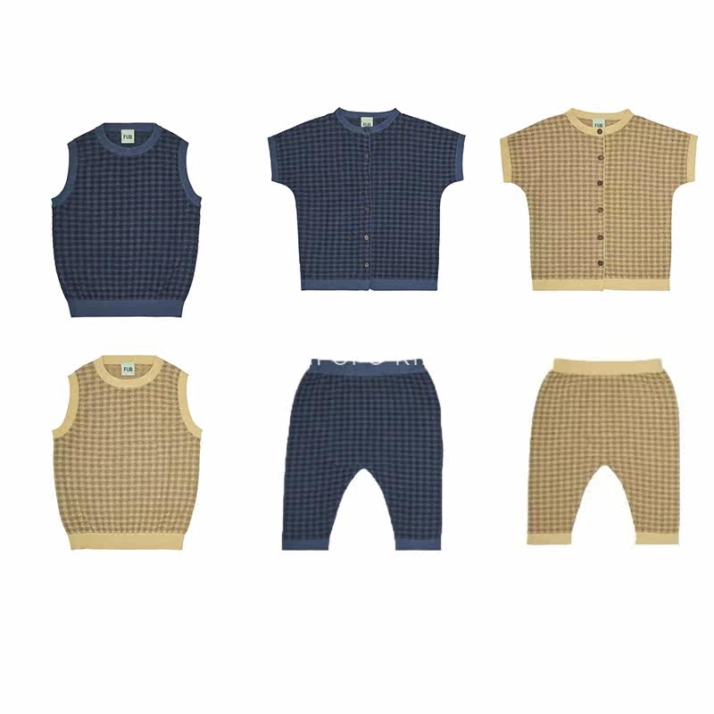 21 spring and summer new children's light and soft modal cotton plaid knitted top pants suit