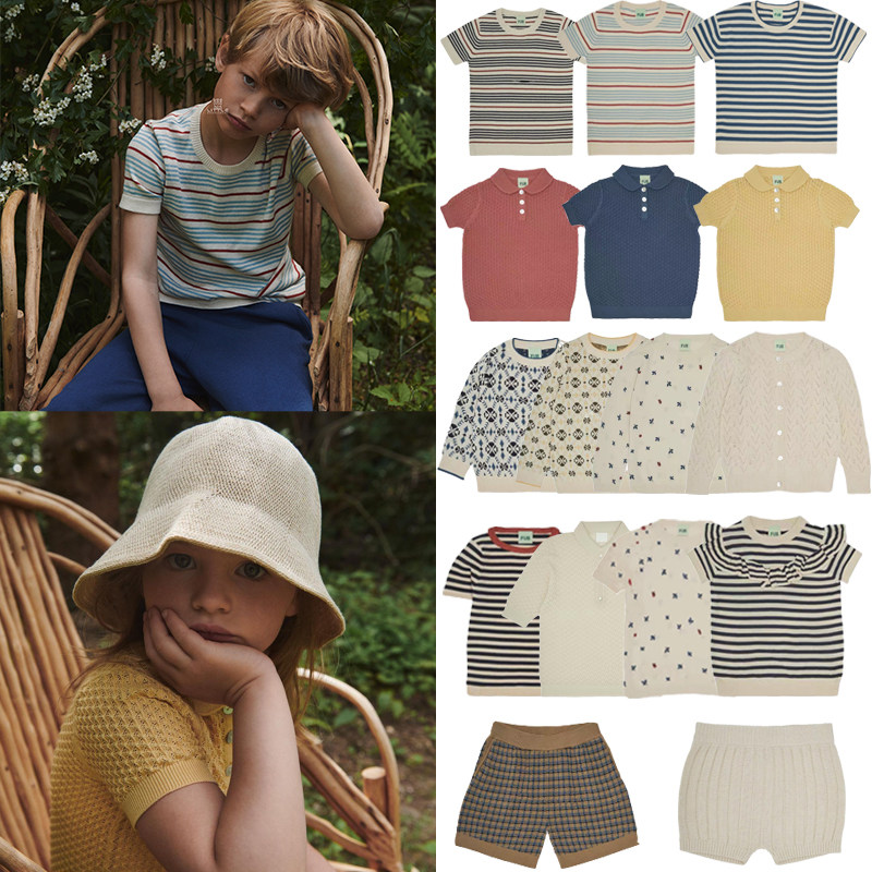 21 spring and summer new boys and girls soft and thin modal cotton striped short-sleeved knitted top T-shirt