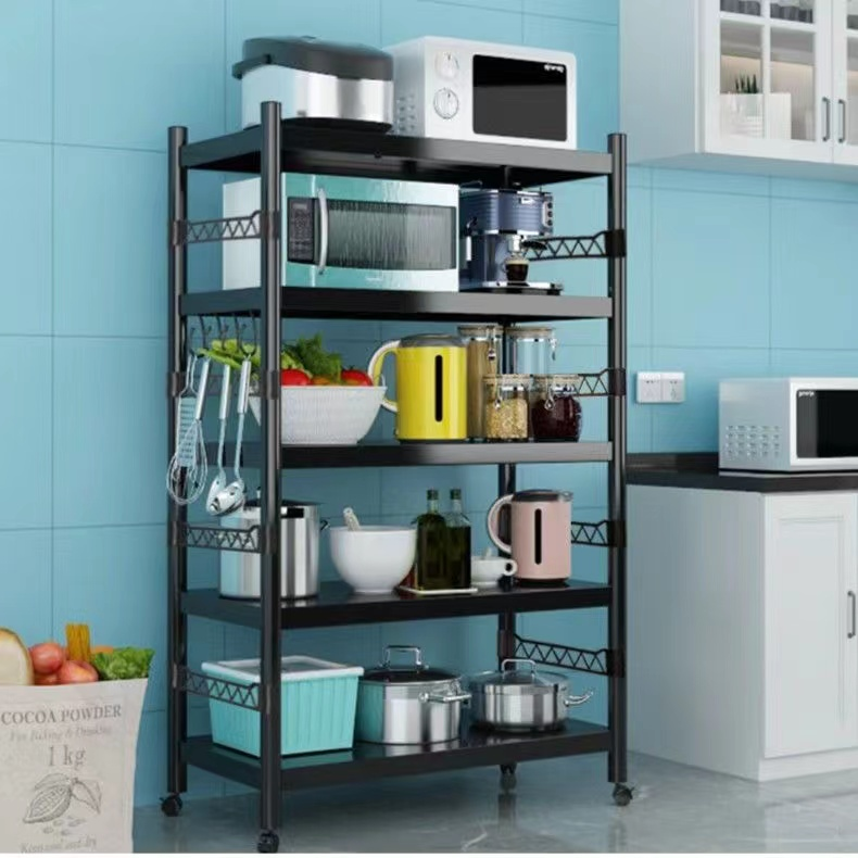 新款厨房置物架碳钢落地式多层家用微波炉烤箱收纳货架子非不锈钢