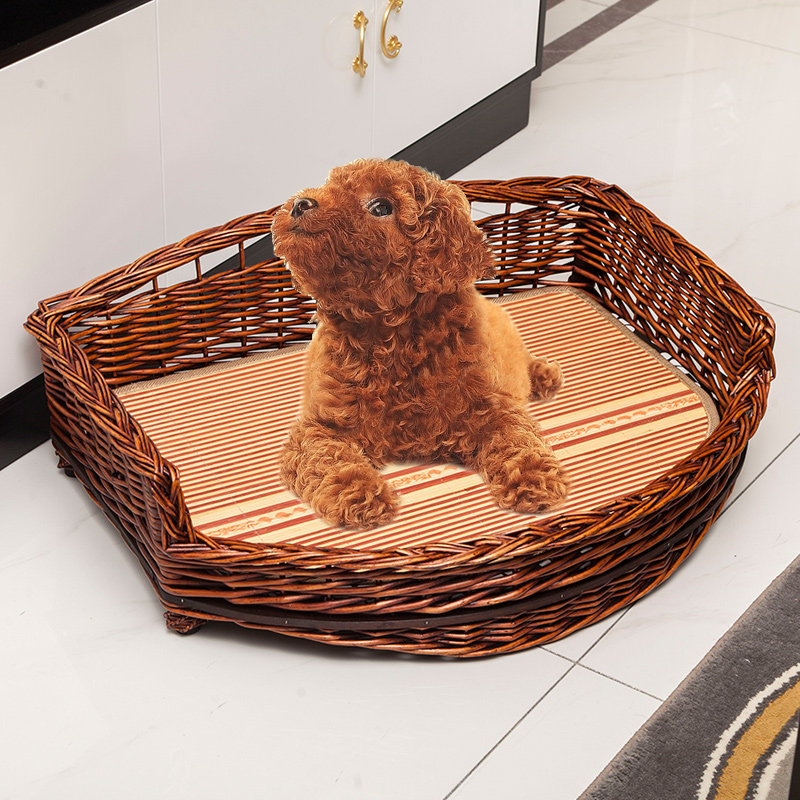 Rattan pet kennel summer kennel golden retriever teddy bed small and medium large kennel removable and washable dog house four seasons universal