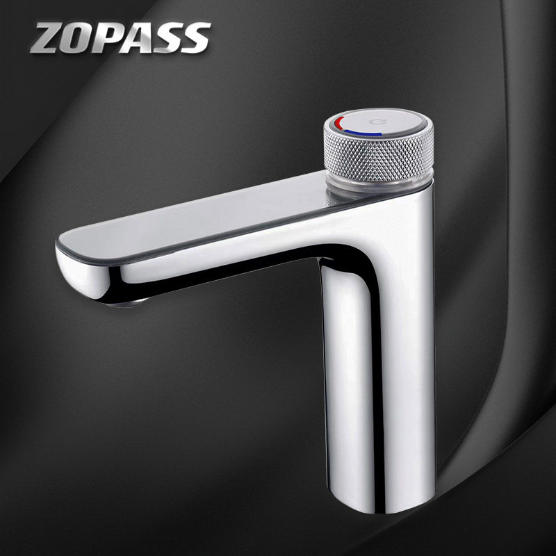 German intelligent single-hole thermostatic tap hot and cold black LED number of all-copper face basin tap washout table