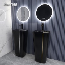 Black balcony column washbasin washbasin One-piece washbasin Floor-standing small apartment bathroom column basin
