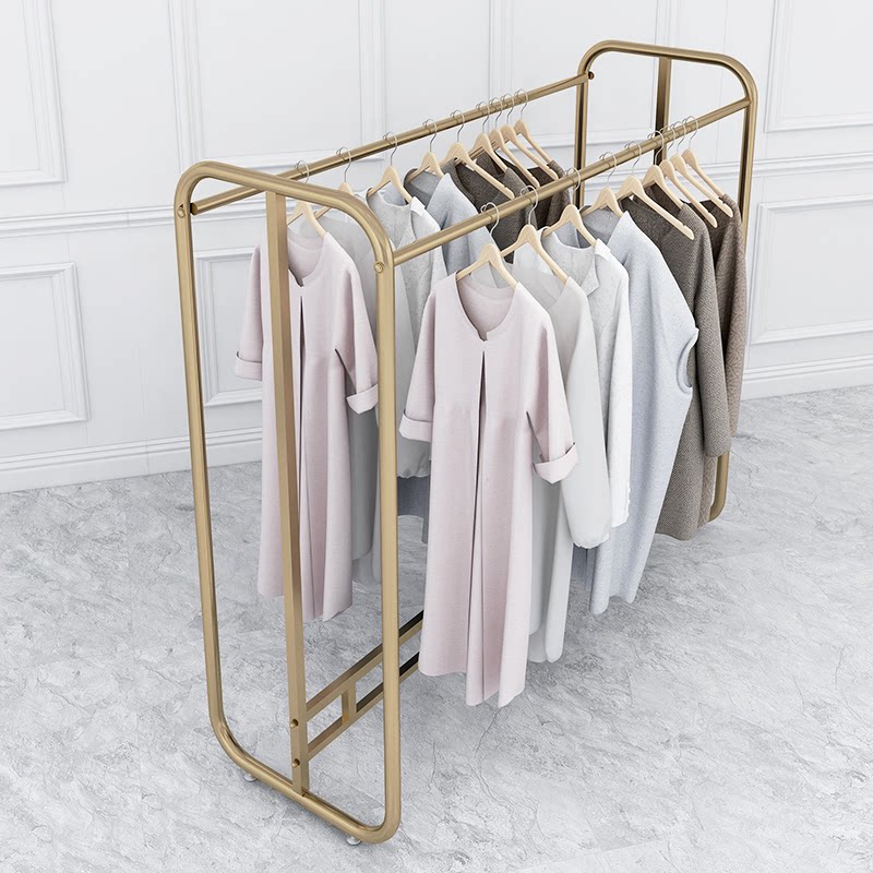 Clothing Store Double Bar Clothing Show Shelf Brief Nano Gold Double Row Landing Type Middle Island Rack Hanger Display Shelving-Taobao