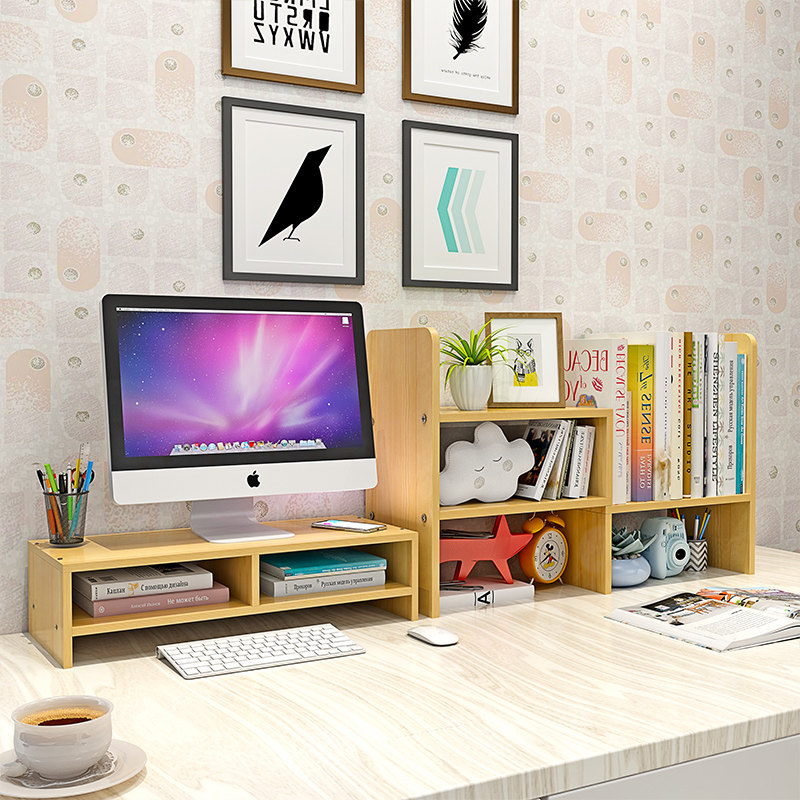 Desk Upper Simple Bookshelf Student Desktop Shelve Computer Screen Display Heightening Shelf Desk Containing Box