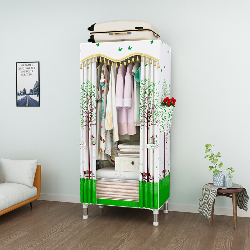 Wardrobe simple cloth wardrobe single student dormitory steel pipe thickened economical fabric small wardrobe 60cm long