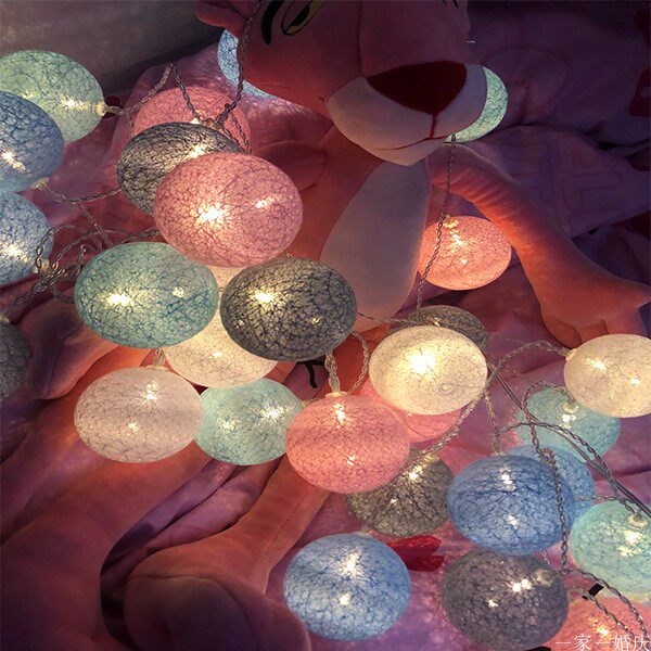 Thai Cotton Thread Ball LED Light String Color Lights Sweet area Adornment Girl Hearts Romantic Room Birthday Party Arrangement