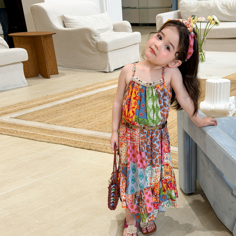 Girls' Dress Summer Thin 2026 New Holiday Style Bohemian Suspender Dress Kidsren's Princess Dress Baby Dress