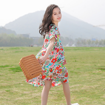 Girl dress summer 2021 New Korean version of loose Middle Child Net Red girl children flower skirt summer