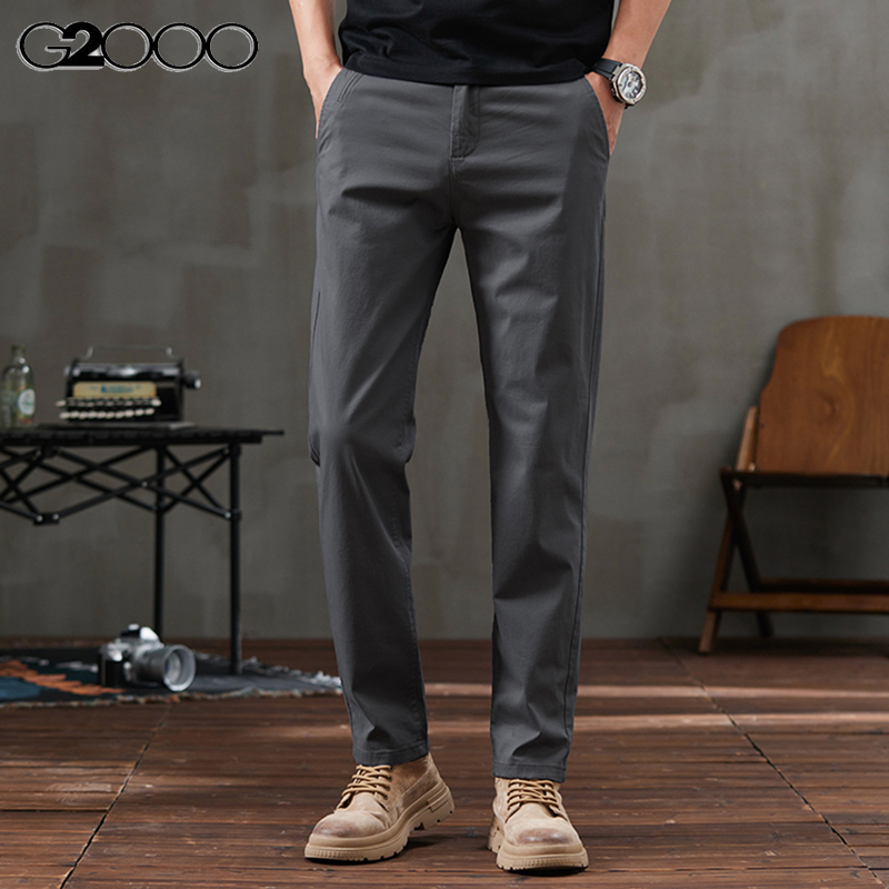 G2000 Men's Casual Pants Spring and Autumn Pure Cotton Straight-Leg Pants Fashionable Simple Slim Fit Wrinkle-Free High-End Loose Versatile Long Pants