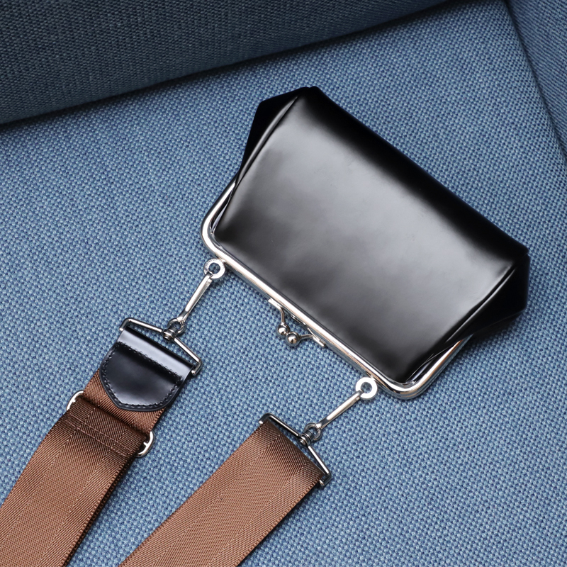 Genuine Leather Clip Bag, Wide Shoulder Strap, Clasp Bag, Mini Crossbody Bag, Single Shoulder Women's Bag, Hinged Bag