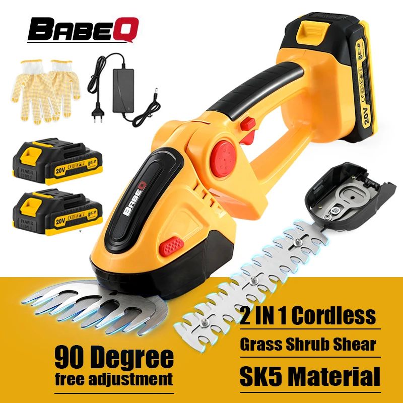 BABEQ 2 in 1 Electric Hedge Trimmer 20V Cordless Lawn Mower -