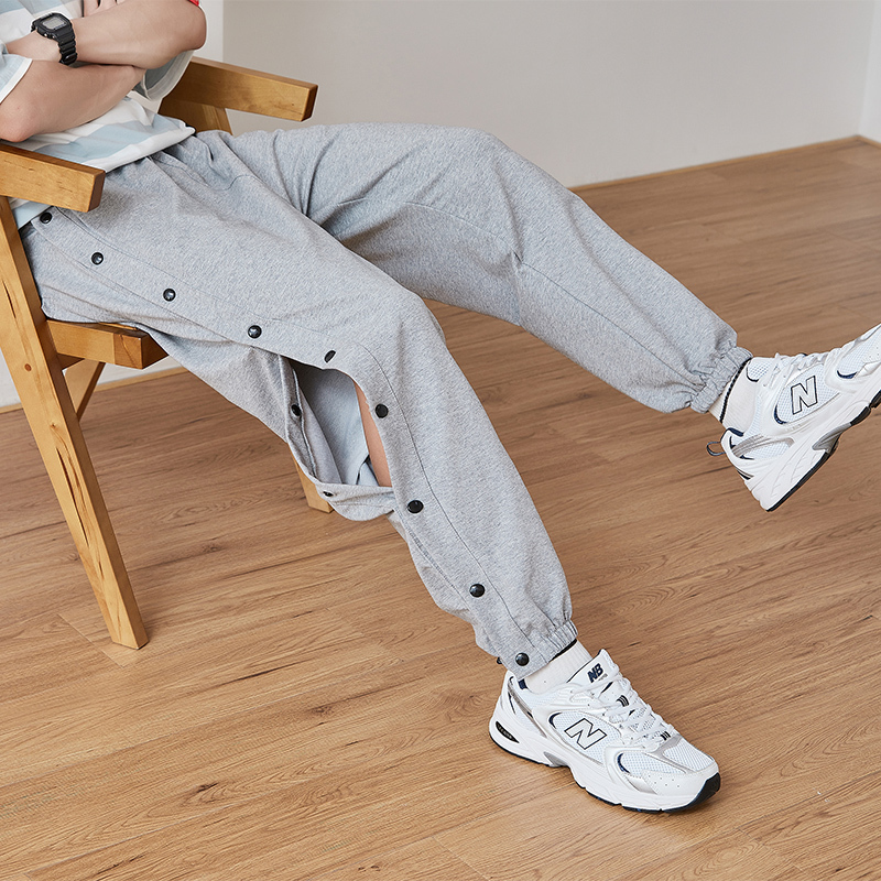 Spring and Autumn Side-Buttoned Pants for Men, Quick-Release Full-Open Basketball Training Sweatpants, Youth Fleece-Lined Nine-Point Sports Pants