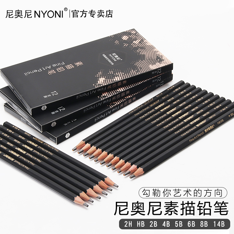 Nyoni Nyoni pencil sketch set soft medium hard charcoal full set 2h4b6b8b soft carbon professional painting beginner students with art students tools special drawing 14b extra soft