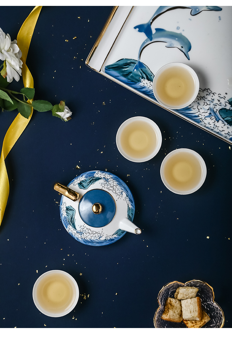 Ceramic kung fu tea set suit household creative tea cup teapot tea tea tea art gifts sitting room