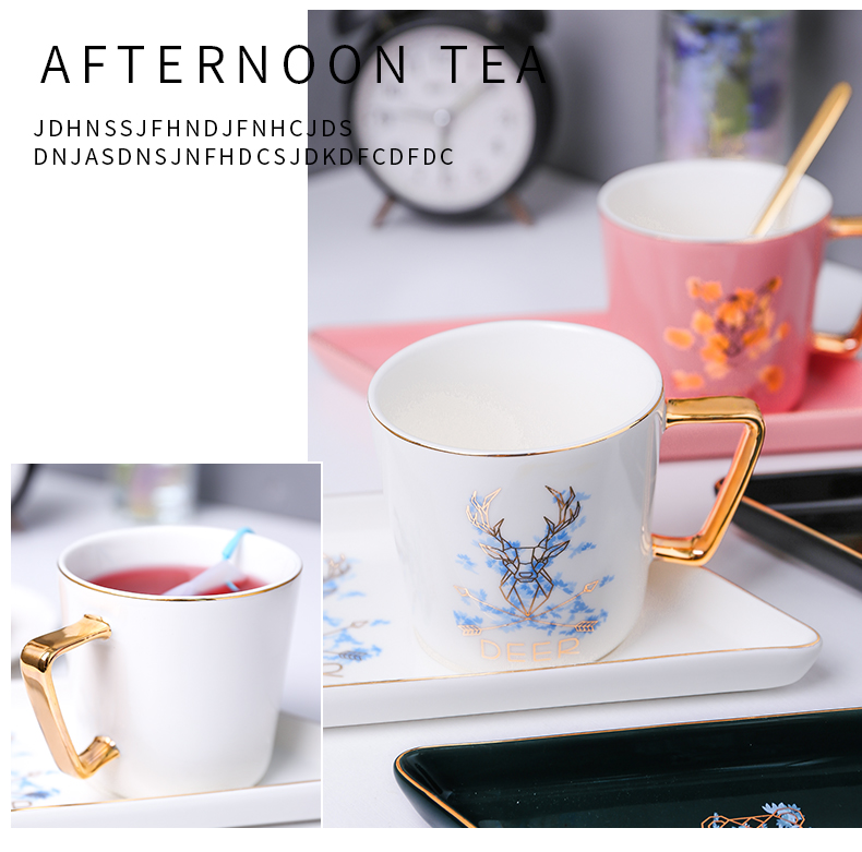 E best! Small key-2 luxury ceramic coffee cup with a spoon, office getting the Nordic light key-2 luxury elegant household glass cups and saucers