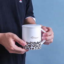 Cup ceramic with lid spoon drinking cup coffee simple office female mug ins large capacity household Cup