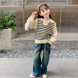 Демисезонный детский трикотажный свитер, в западном стиле, осенний