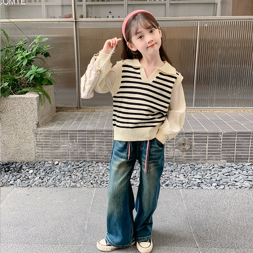 Демисезонный детский трикотажный свитер, в западном стиле, осенний