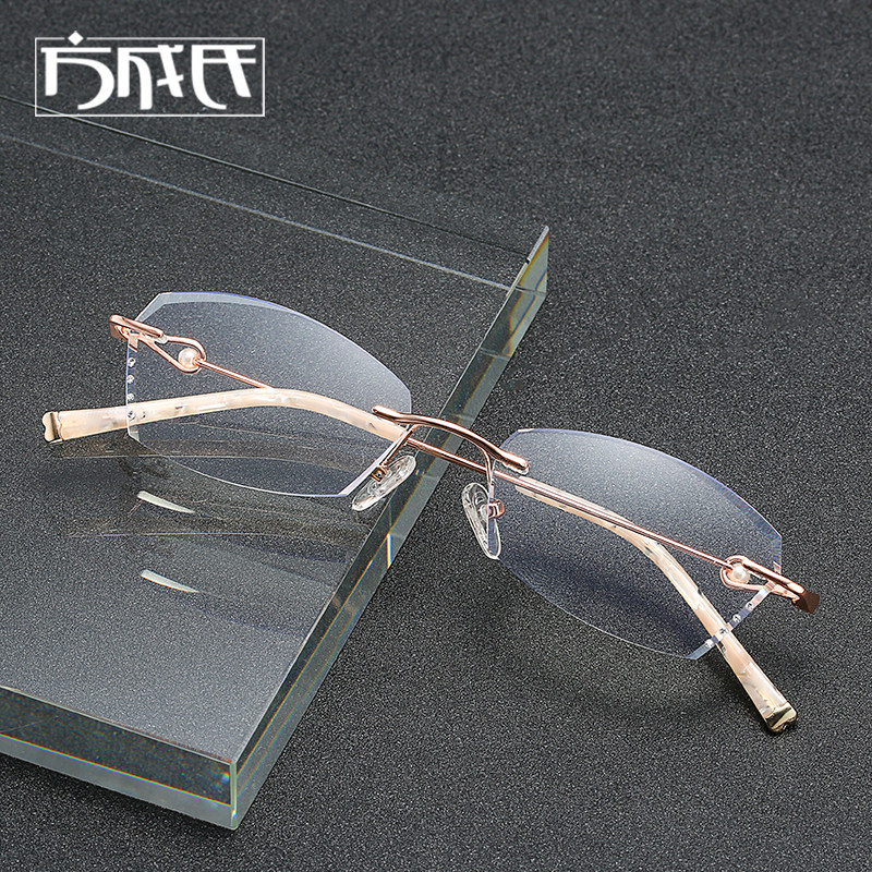 Fashion women's reading glasses young elegant rimless diamond cut edge HD comfort old light farsighted glasses