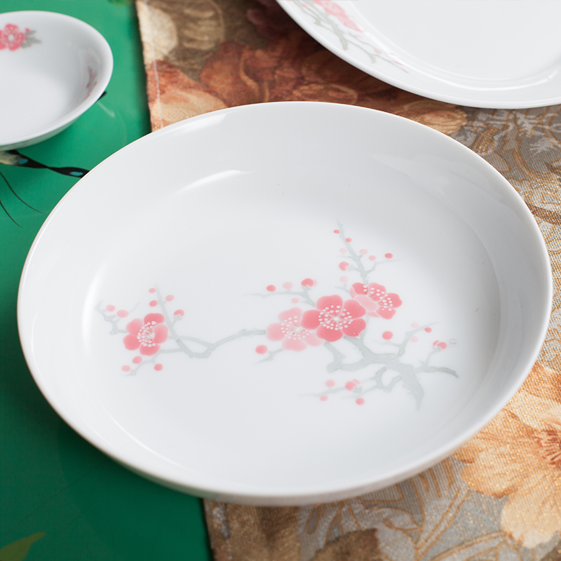 China red porcelain up with hong mei good/lotus flower 7/8 "shallow dish liling porcelain plate of bulk packing