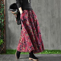 2020 Spring and Autumn New Vintage Art Floral Skinny Skirt Double-layer Elegant Loose Half-Body Long Dress Women