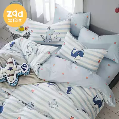 Children's four-piece cotton bedding summer minimalist kit dormitory three-piece set cartoon children