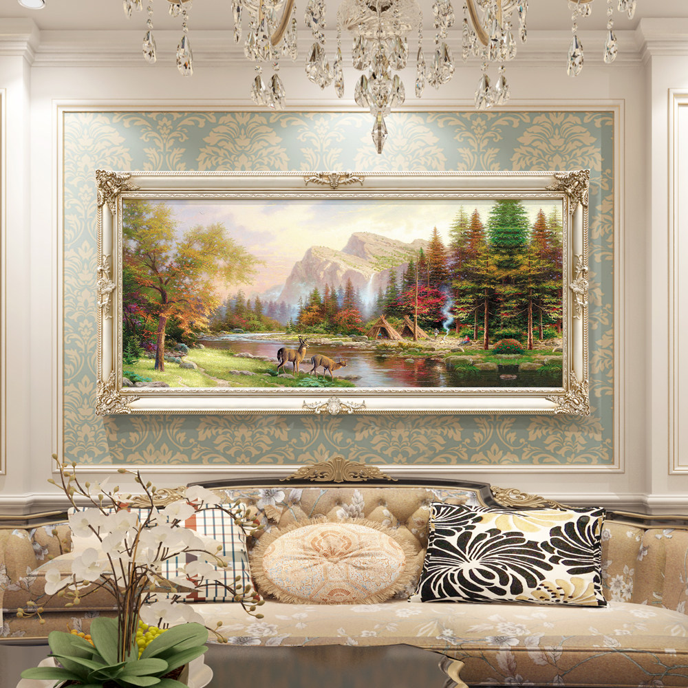 Brief Eu Living Room Decoration Painting American Dining Room Sofa Background Wall Hung Painting European-style Soup Maersk Landscape Oil Painting
