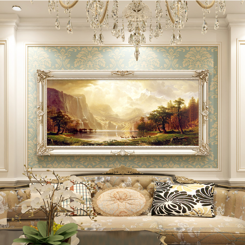Living room decoration painting sofa Background wall hanging painting Atmosphere European-style wall decoration Retro American frescoed landscape oil painting