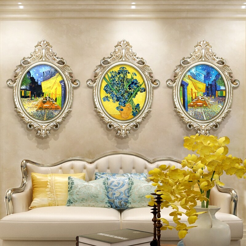 Living Room Oil Painting American Sofa Background Wall Decoration Painting Triptych Atmosphere Hanging Painting European-style Fresco Minima Style