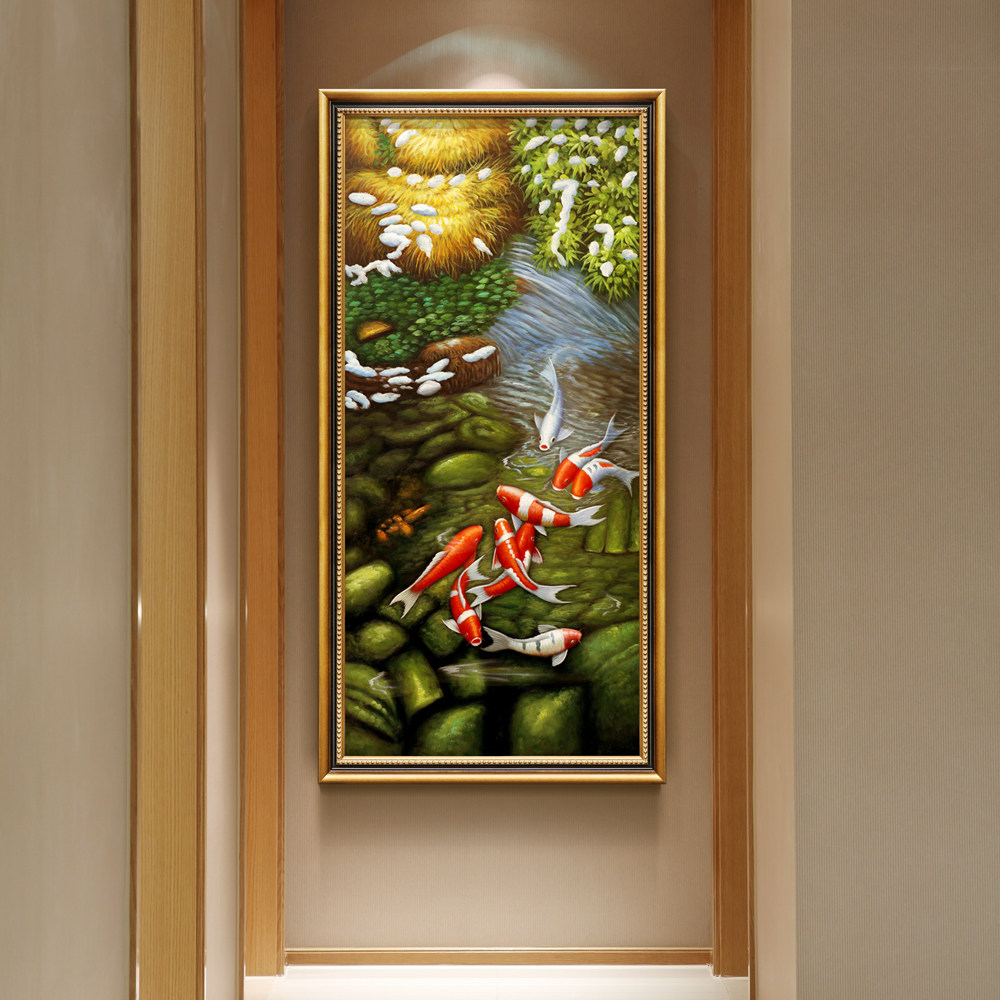 The European-style atmosphere of Fuyun, the nine-fish figure, the porch, the vertical style, the corridor, the simple European mural, the European-style oil painting