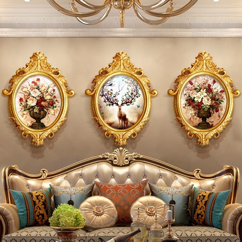 Eurostyle Living Room Decoration Painting Round Wall-hanging Simple sofa Background Wall Three Lianlian style floral deer oil painting