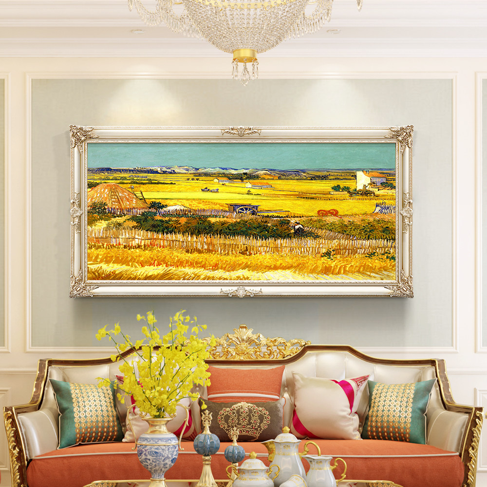 European famous painting living room decorative painting Van Gogh Harvest sofa background mural landscape hanging painting simple European oil painting
