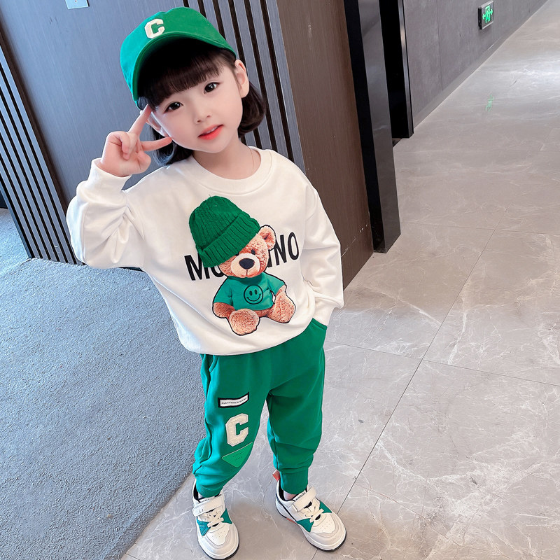 Fried Street Children's Clothing Girl Suit Spring Autumn Clothing 2022 New Internet Red Children Women's Baby Sweatshirt Two Sets Trendy